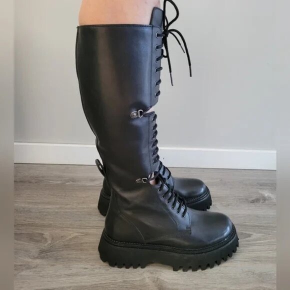 New Free People Leather Miller Knee High Boots Size 6.5 - Picture 5 of 8